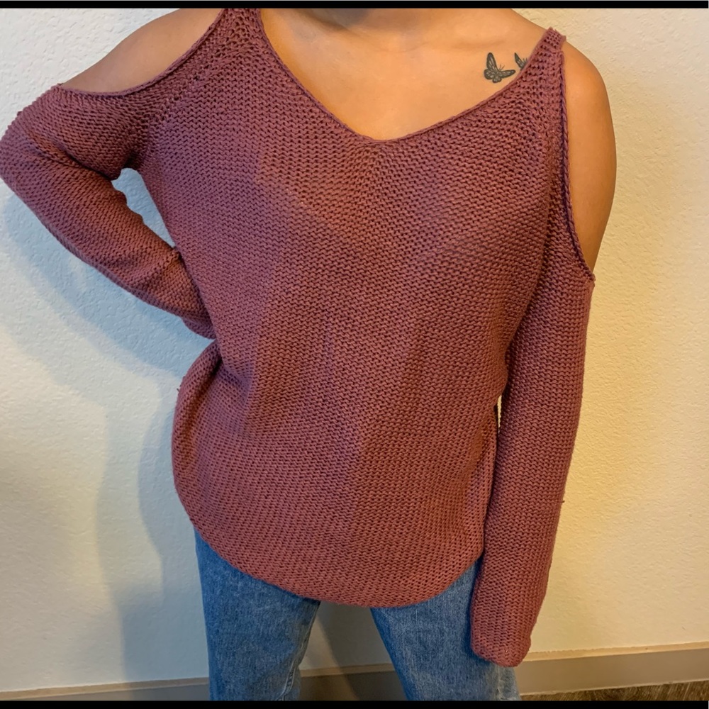 Cardigan Cold Shoulder Cut-Out Back Sweater.